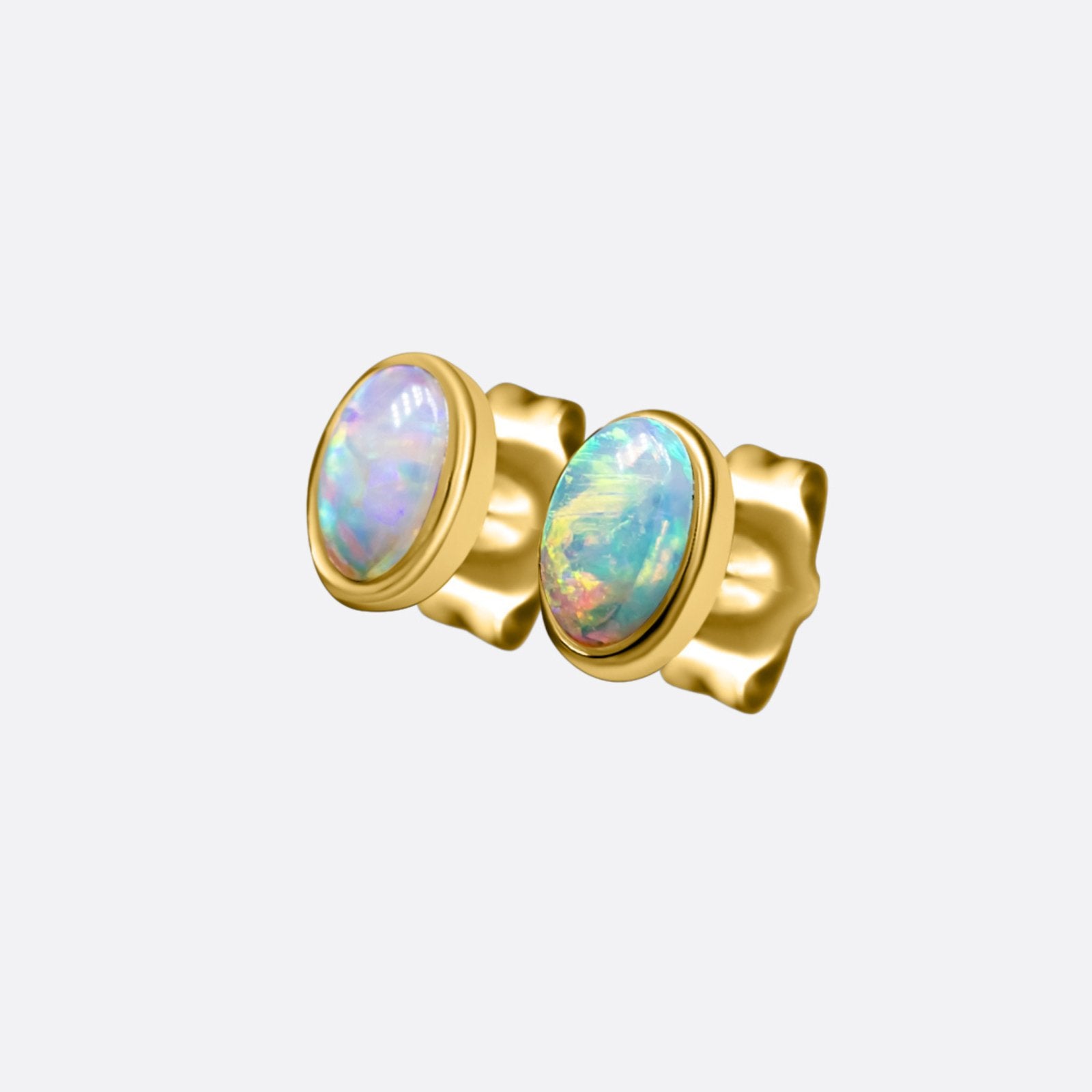 Oval opal earrings for women – 14K real gold stud earrings FAERELLI