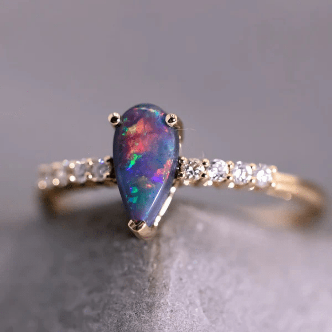 OpalRing - Brilliant Black Opal Flame - Stück 14/15 - FAERELLI
