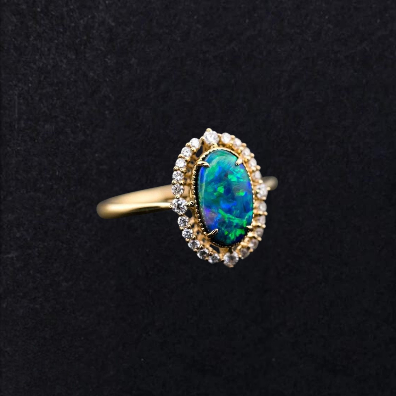 OpalRing - Brilliant Black Opal Flame - FAERELLI